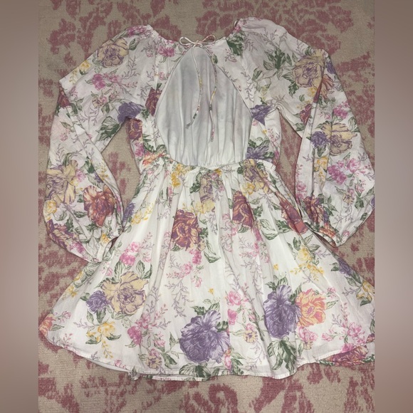 Divided H&M Floral Open Back Long Sleeve Mini Cotton Dress Women’s S - Picture 10 of 14